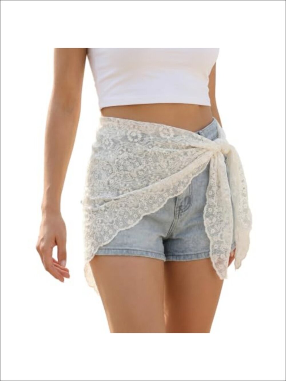 Sheer Lace Waist Scarf Asymmetrical Hip Wrap Tie Skirt Overlay
